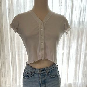 Brandy Melville white button up cropped top